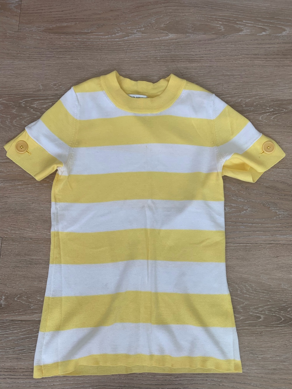 Banana Republic Yellow and White Striped Short Sleeve Top Size M